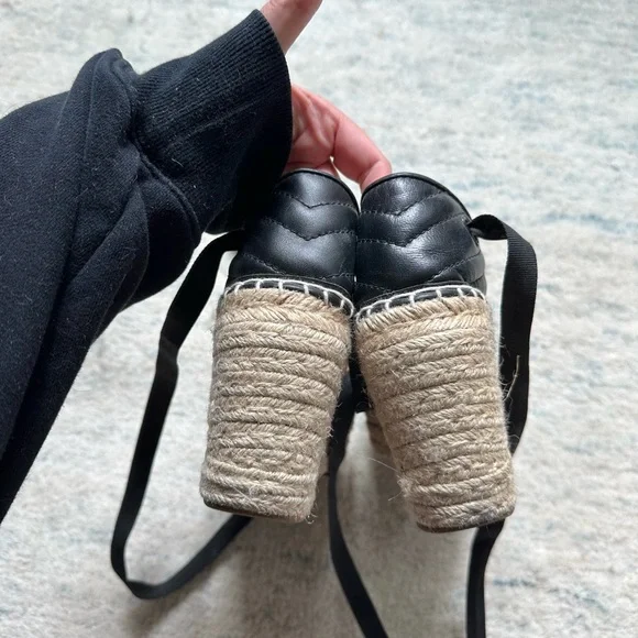 Gucci Charlotte Marmont Espadrilles Platform Wedge Heels Black Leather 8.5/9 - Picture 9 of 11